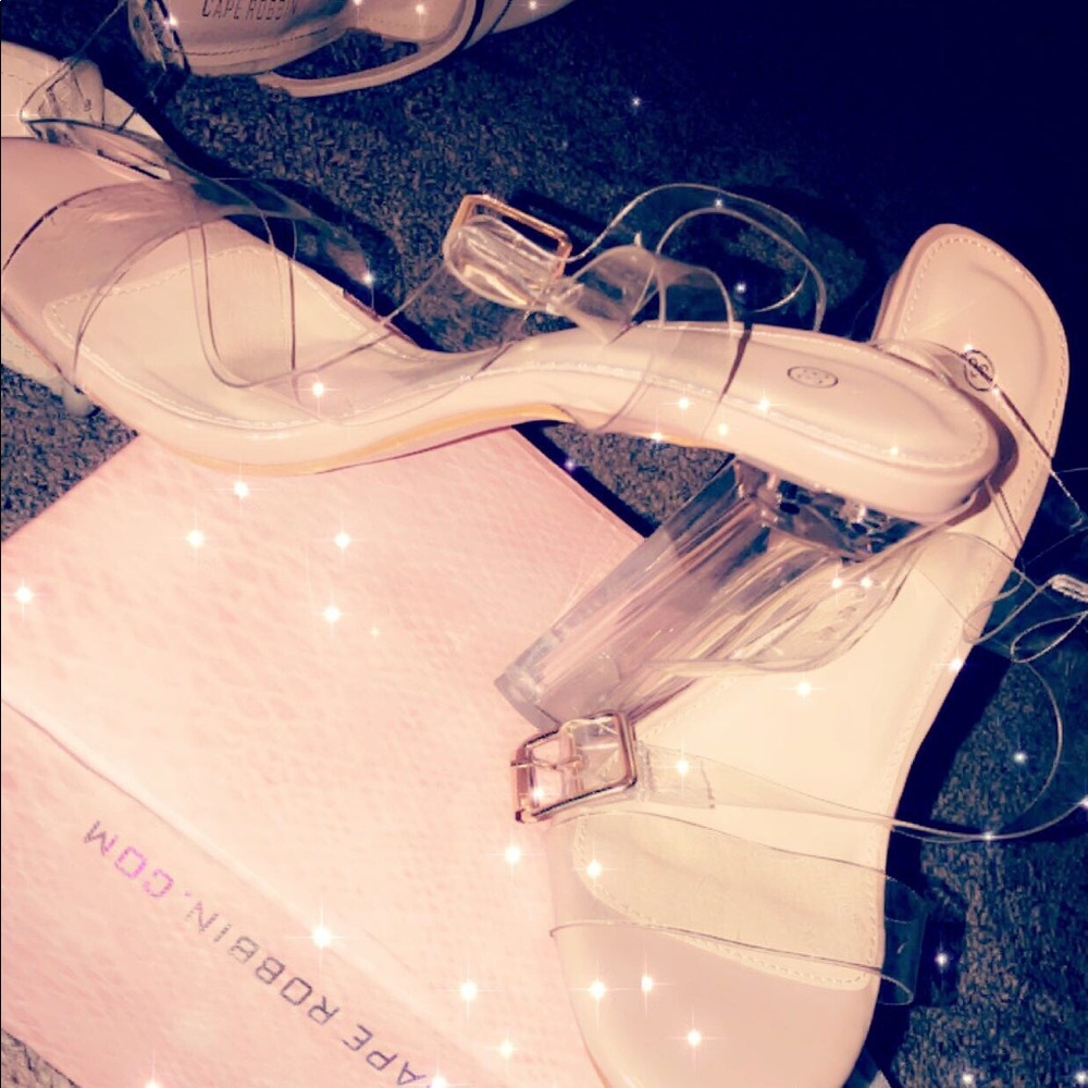 Nude clear heels. Love them